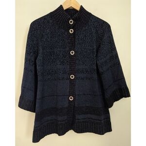 Peruvian Connection Pima Cotton Blue Knit Sweater Jacket Size Petite Small